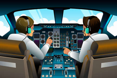A vector illustration of pilot and copilot inside the cockpitのイラスト素材