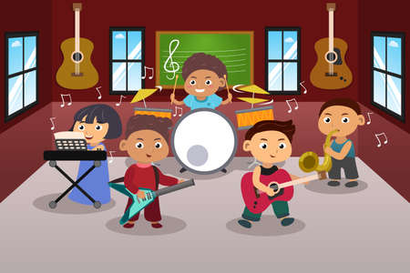 A vector illustration of kids in music bandのイラスト素材