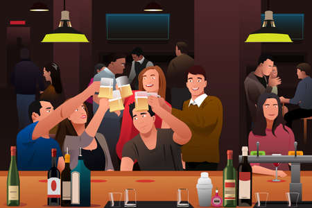 A vector illustration of young people having fun in a barのイラスト素材