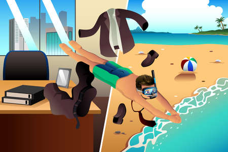 A vector illustration of Working and Vacation Conceptのイラスト素材
