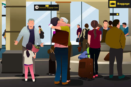 A vector illustration of Family Meeting at the Airportのイラスト素材