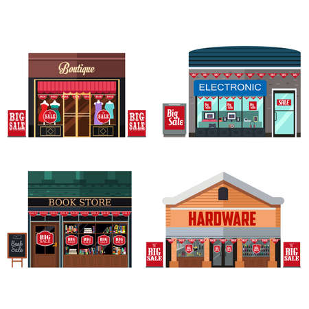 A vector illustration of Different Stores with Sale Signsのイラスト素材