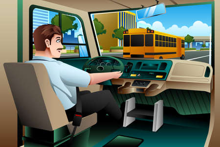 A vector illustration of School Bus Driver Driving a Busのイラスト素材