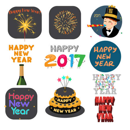A vector illustration of Happy New Year Signs and Iconsのイラスト素材