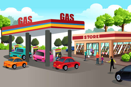A vector illustration of People at Gas Station and Convenience Storeのイラスト素材