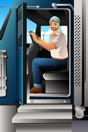 A vector illustration of Truck Driver Inside of His Truckのイラスト素材