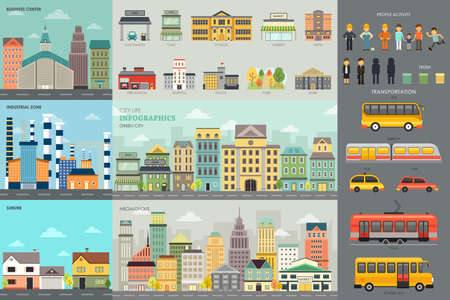 A vector illustration of City Life and Transportation Infographic Elementsのイラスト素材