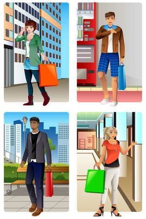 A vector illustration of People Going Shopping in a Mallのイラスト素材