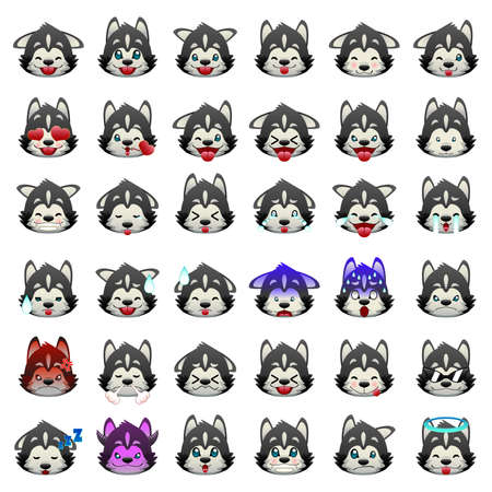 A vector illustration of Siberian Huskies Dog Emoji Emoticon Expressionのイラスト素材