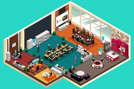 A vector illustration of Business People Working in the Office in Isometric Styleのイラスト素材