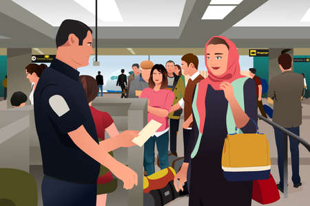 A vector illustration of People Being Checked by Custom in the Airportのイラスト素材
