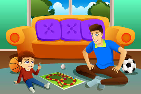 A vector illustration of Father and Son Playing Board Game at Homeのイラスト素材