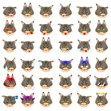 A vector illustration of Maine Coon Cat Emoji Emoticon Expressionのイラスト素材