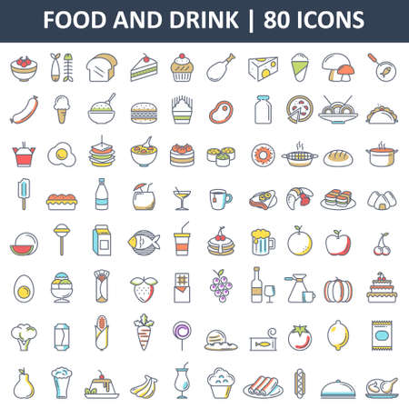 A vector illustration of Food and Drink Flat Iconsのイラスト素材
