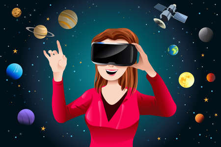 A vector illustration of Woman Playing a Virtual Reality Gameのイラスト素材