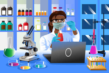 A vector illustration of Female Scientist Working in the Labのイラスト素材