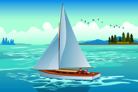 A vector illustration of People Sailing on the Seaのイラスト素材
