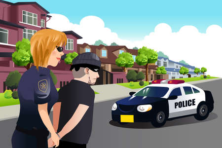 A vector illustration of Policewoman Arresting a Criminalのイラスト素材