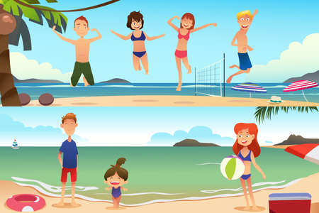 A vector illustration of Family Vacation on the Beachのイラスト素材