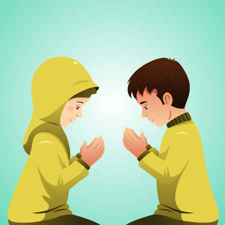 A vector illustration of Muslim Couple Prayingのイラスト素材