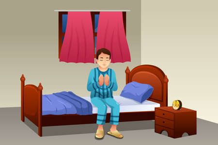A vector illustration of Muslim Man Praying Before Going to Bedのイラスト素材