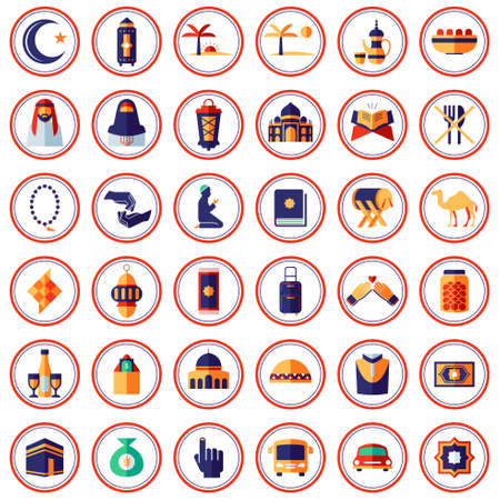 A vector illustration of Muslim and Islam Themed Iconsのイラスト素材