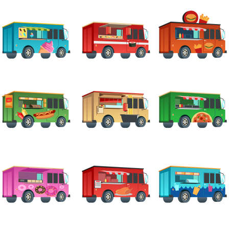 A vector illustration of colorful food truck icon designsのイラスト素材