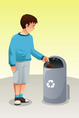 A vector illustration of Boy Recycling Trash in Trash Canのイラスト素材
