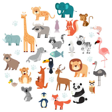 A vector illustration of Wildlife Animals Cartoon Setのイラスト素材