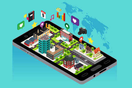 A vector illustration of Mobile Phone with GPS and Map Navigationのイラスト素材