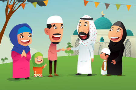 A vector illustration of Muslims Celebrating Eid Al Fitrのイラスト素材