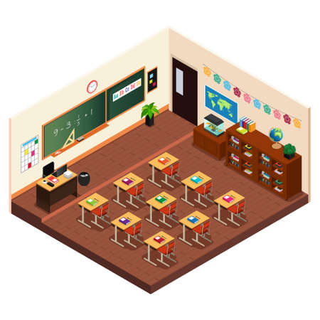 A vector illustration of Isometric of a Elementary School Classroomのイラスト素材