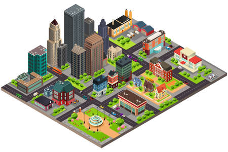 A vector illustration of Isometric Design of City Streets and Buildingsのイラスト素材