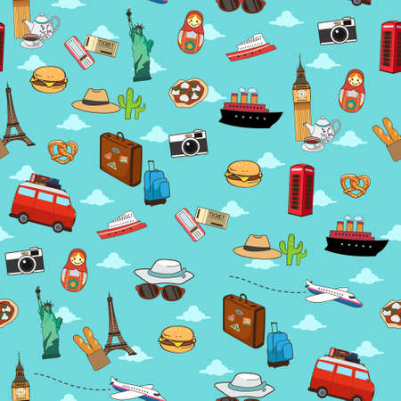 A vector illustration of Seamless Vacation Travel Pattern Wallpaper Backgroundのイラスト素材