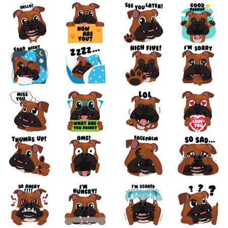 A vector illustration of Bulldog Dog Emoji Emoticon Expressionのイラスト素材