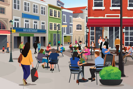 A vector illustration of People Sitting in Outdoor Cafeのイラスト素材