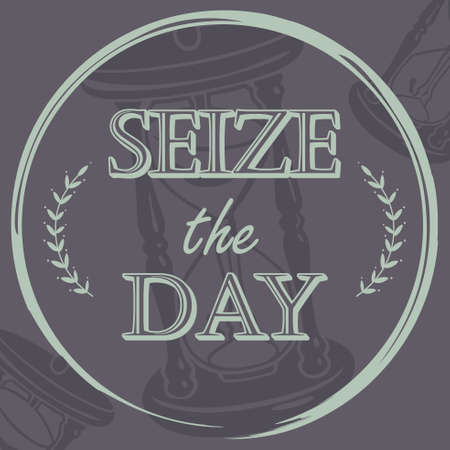 A vector illustration of Seize the Day Inspirational Quote on a black background.のイラスト素材