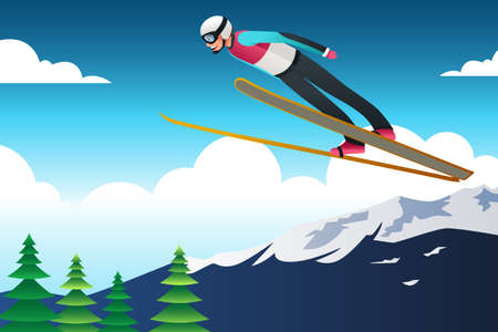 Ski jumping athlete illustration.のイラスト素材