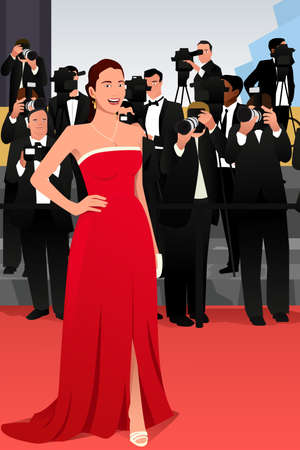 An illustration of a beautiful woman going to a red carpet event.のイラスト素材