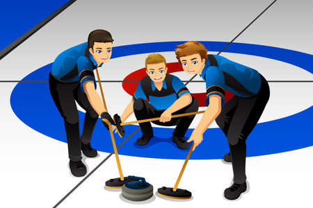 A vector illustration of Curling Athletes Competing in Competitionのイラスト素材