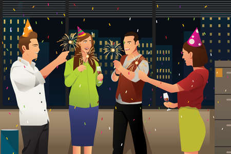 A vector illustration of Young People Having New Year Party のイラスト素材