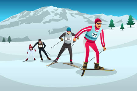 A vector illustration of Cross Country Skiing Athletes Competing in Championshipのイラスト素材
