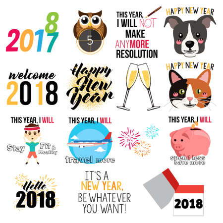 A vector illustration of Happy New Year Signs and Iconsのイラスト素材