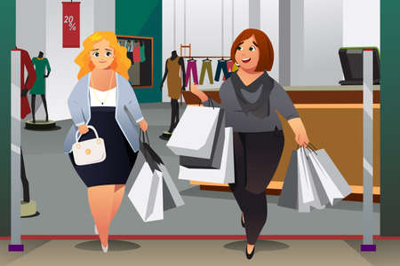 A vector illustration of Women Shopping in a Mall のイラスト素材