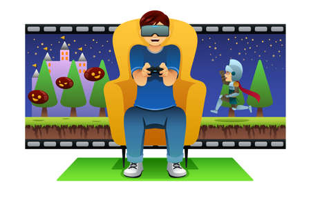 A vector illustration of Man Playing Virtual Reality Game のイラスト素材