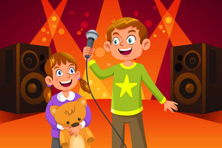 A vector illustration of Happy Children Singingのイラスト素材