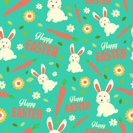 A vector illustration of Easter Bunny and Spring Wallpaper Seamless Pattern Backgroundのイラスト素材