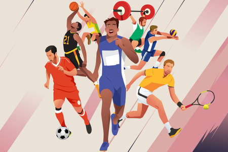 A vector illustration of Athletes of Different Sports on color background.のイラスト素材
