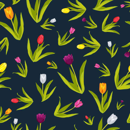 A vector illustration of Tulip Flowers Wallpaper Seamless Pattern Backgroundのイラスト素材