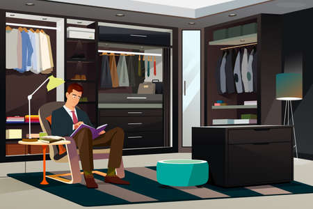 A vector illustration of Modern Man Reading a Book at Homeのイラスト素材